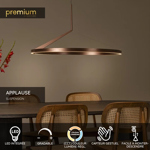 Lucide APPLAUSE - Suspension - Ø 80 cm - LED Dim. - CCT - 1x50W 2700K/4000K - Détecteur à balayage manuel - Café | Premium - USP